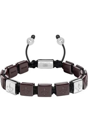 Nialaya Accessoires, Heren, Grijs, XL, Nylon, Keramische Flatbead Armband in Donkerrood en Sterling Zilver