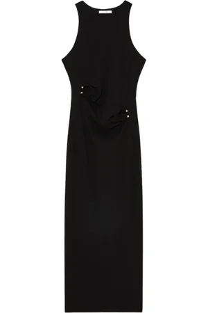 Patrizia Pepe Kleedjes, Dames, Zwart, M, Zwarte Midi Jurk met Piercing Detail