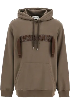 Lanvin Sweatshirts & Hoodies, Heren, Bruin, M, Katoen, Hooded Curb Sweatshirt met Kantapplicaties