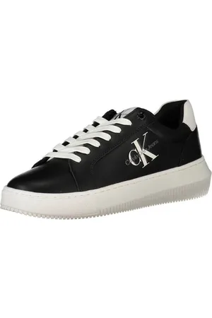 Calvin Klein Schoenen, Dames, Zwart, 41 EU, Leer, Zwarte Leren Dames Sneakers