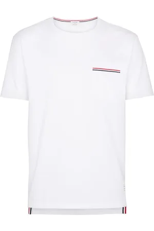 Thom Browne Tops, Heren, Wit, L, Katoen, RWB Pocket Trim Katoenen T-Shirt