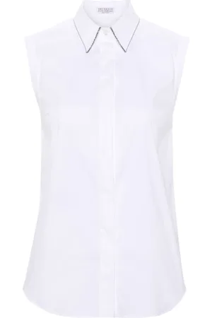Brunello Cucinelli Blouses & Shirts, Dames, Wit, L, Katoen, Wit overhemd