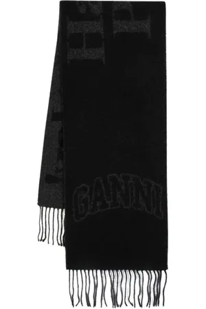 Ganni Accessoires, Dames, Zwart, ONE Size, Wol, Wollen Sjaal