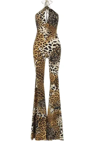 Roberto Cavalli Jumpsuits & Playsuits, Dames, Bruin, M, Jumpsuit met Jaguar Skin print