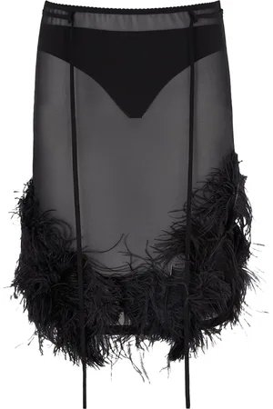 The Attico Rokken, Dames, Zwart, M, Ostrich Feather-Trim Midi Rok