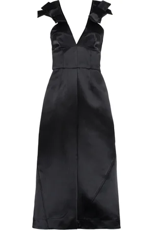Jil Sander Kleedjes, Dames, Zwart, M, Satin Midi Jurk met Strikken