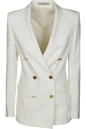TAGLIATORE Jassen, Dames, Wit, M, Double-Breasted Viscose Textured Jacket