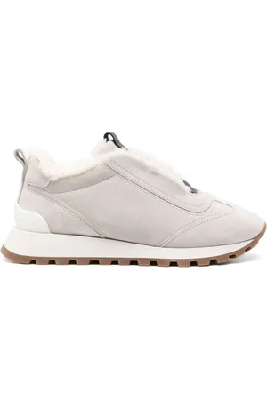 Brunello Cucinelli Schoenen, Dames, Grijs, 37 1/2 EU, Suède, Suède Sneakers met Monili