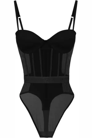 Elisabetta Franchi Tops, Dames, Zwart, 2Xl, Tule, Sculpted Bustier Lingerie met Transparante Details