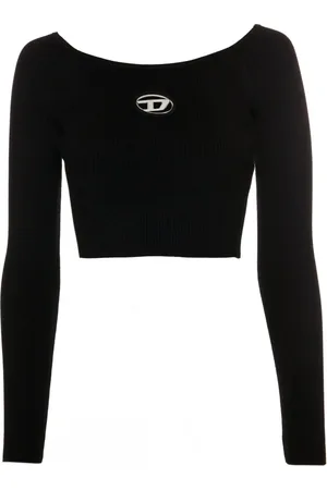 Diesel Tops, Dames, Zwart, L, Polyester, Cutout Logo Long Sleeve Shirt