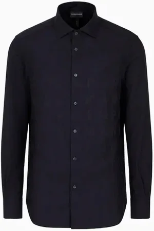 Emporio Armani Overhemden, Heren, Blauw, M, Katoen, Riglogo Navy Shirt