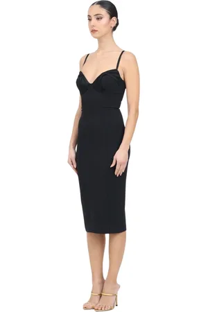 Elisabetta Franchi Kleedjes, Dames, Zwart, 2Xl, Satijn, Zwarte Hart Halslijn Midi Jurk