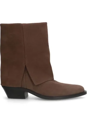 Manfield Schoenen, Dames, , 37 EU, Suède, Taupe Suède Cowboylaarzen met Omslag