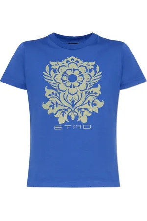Etro Tops, Dames, Blauw, L, Katoen, T-shirt met vintage-effect