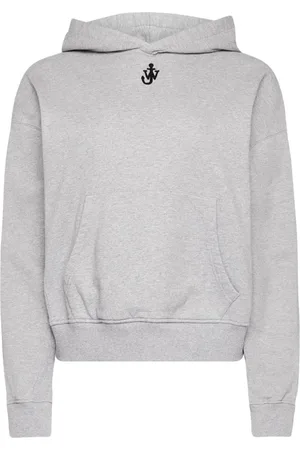 J.W.Anderson Sweatshirts & Hoodies, Dames, Grijs, M, Katoen, Anker Borduurwerk Cropped Hoodie