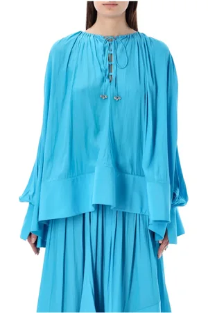 Lanvin Blouses & Shirts, Dames, Blauw, S, Polyester, Gedrapeerde Oversized Blouse