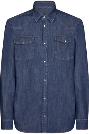 Dondup Overhemden, Heren, Blauw, M, Katoen, Slim Fit Western Overhemd