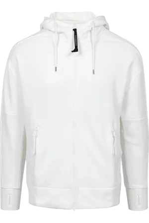 C.P. Company Sweatshirts & Hoodies, Heren, Wit, M, Katoen, Diagonal Raised Fleece Goggle Zipped Hooded Sweatshirt