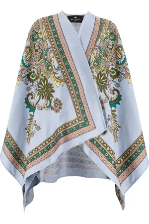 Etro Jassen, Dames, Veelkleurig, ONE Size, Wol, Bedrukte asymmetrische cape van wolmix