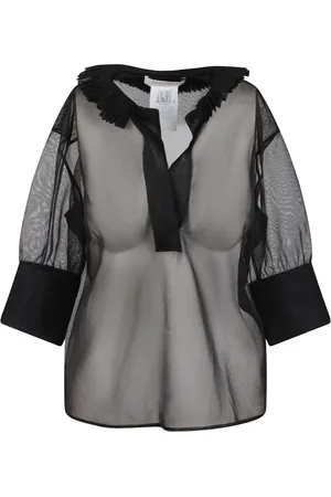 Serafini Blouses & Shirts, Dames, Zwart, S, Polyester, Doorschijnende blouse met contrasterende kraag en manchetten