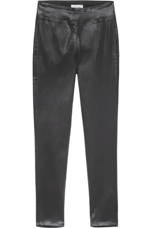 Frame Broeken, Dames, Zwart, M, Gecoate Skinny Crop Broek met Split