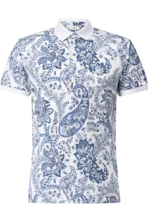 Etro Tops, Heren, Blauw, L, Katoen, Polo Shirt met Paisley-patroon