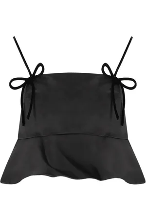 Ganni Tops, Dames, Zwart, S, Satijn, Zwart Satijnen Strikdetail Top