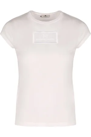 Elisabetta Franchi Tops, Dames, Wit, S, Geborduurd Logo Print T-Shirt
