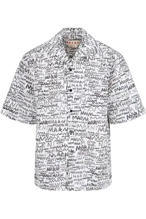 Marni Overhemden, Heren, Wit, M, Katoen, Pencil Logo-Print Shirt