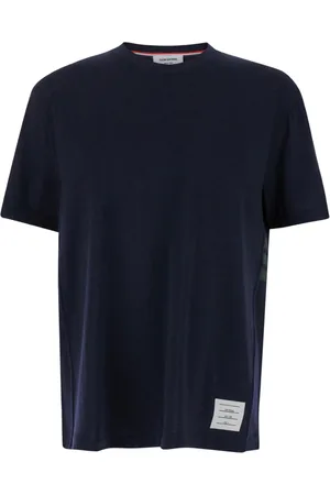 Thom Browne Tops, Heren, Blauw, XL, Wol, Blauw Logo Patch T-Shirt
