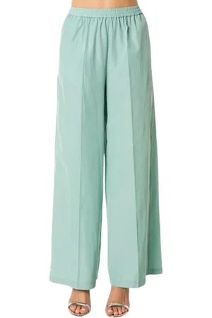 FORTE FORTE Broeken, Dames, Groen, S, Katoen, Palazzo Taffeta Broek met Wijde Pijpen