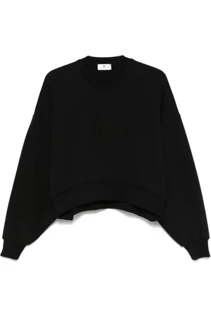Elisabetta Franchi Sweatshirts & Hoodies, Dames, Zwart, L, Katoen, Cotton Sweatshirt Met Logo