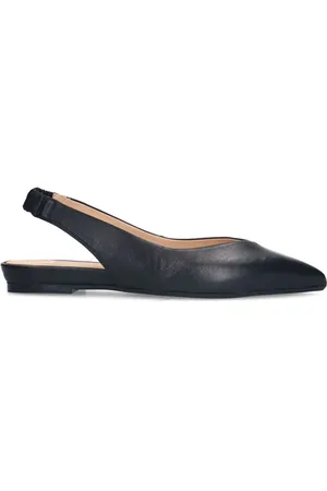 Manfield Schoenen, Dames, Zwart, 37 EU, Zwarte leren slingbacks met puntige neus