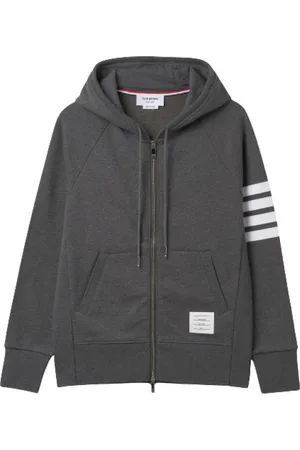Thom Browne Sweatshirts & Hoodies, Heren, Grijs, S, Katoen, Klassieke Loopback 4-Bar Hoodie met Volledige Rits