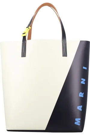 Marni Tassen, Heren, , ONE Size, Leer, Logo Bedrukte Tweekleurige Tote Bag