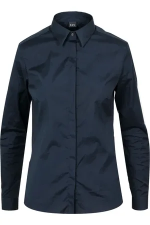 FAY Blouses & Shirts, Dames, Blauw, S, Katoen, Long-Sleeve Stretch Poplin Shirt