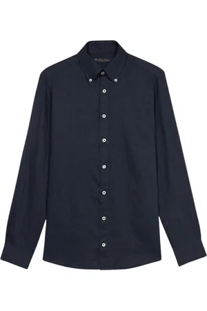 Brooks Brothers Overhemden, Heren, Blauw, M, Linnen, Navy Linnen Button Down Casual Overhemd
