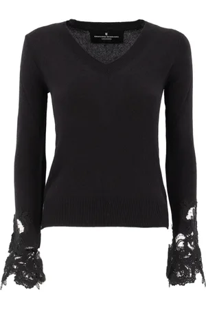 ERMANNO SCERVINO Truien, Dames, Zwart, S, Kasjmier, V-hals trui