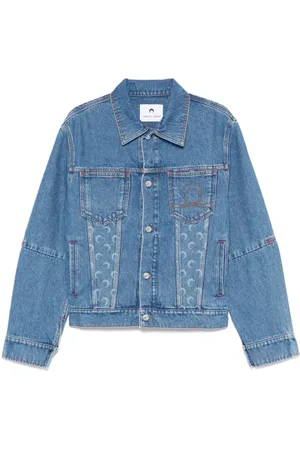 Marine Serre Jassen, Heren, Blauw, M, Katoen, Lichtblauwe Jas met Knopen