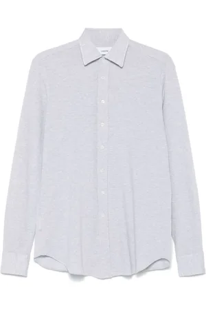 LARDINI Overhemden, Heren, Grijs, XL, Katoen, Lichtgrijs Piqué Shirt met Knopen