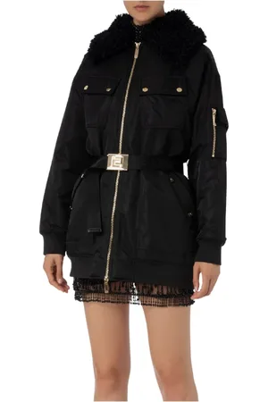 Elisabetta Franchi Jassen, Dames, Zwart, S, Polyester, Aviator Puffer Jacket