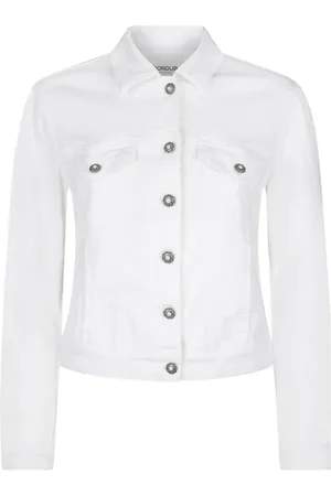 Dondup Jassen, Dames, Wit, M, Denim, Witte Denim Jas met Juweelknopen
