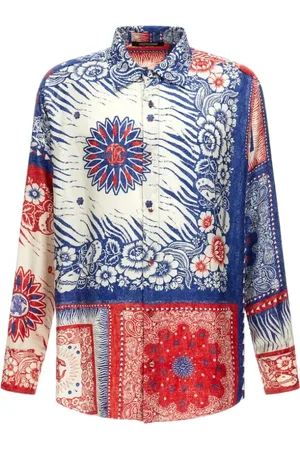 Roberto Cavalli Overhemden, Heren, Veelkleurig, L, Bandana Patchwork Print Shirt