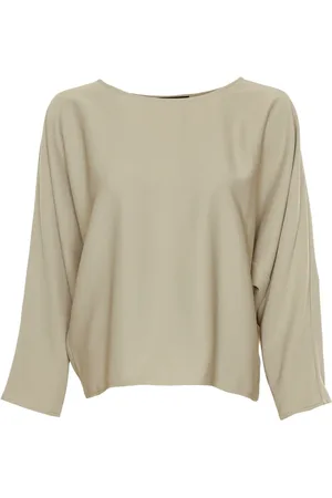 Drykorn Blouses & Shirts, Dames, Bruin, L, Leer, Batwing Blouse met Ronde Halslijn