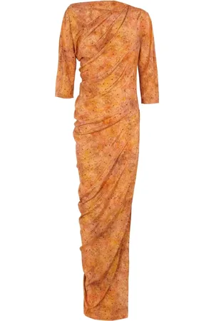 Cortana Kleedjes, Dames, Oranje, 2Xl, Sora Print Zijden Jurk