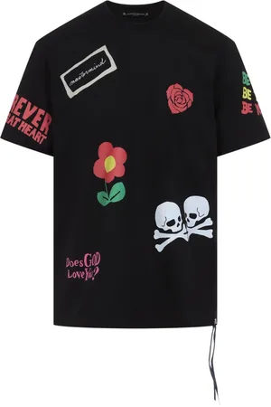 MASTERMIND Tops, Heren, Zwart, M, Katoen, Zwarte T-shirt & Polo Collectie