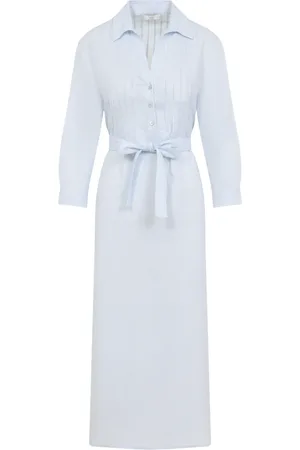 PESERICO SIGN Kleedjes, Dames, Blauw, M, Linnen, Blauwe Linnen Jurk Elegant Casual Stijl