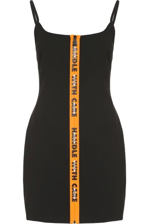 Heron Preston Kleedjes, Dames, Zwart, 2Xs, Polyester, Stretch Schede Jurk met Rits en Contrasterende Afwerking