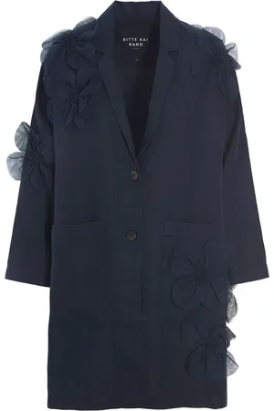 Bitte Kai Rand Mantels, Dames, Blauw, S, Polyester, Lazy Linen Jas met Tulle Bloemen