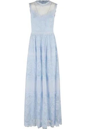 ERMANNO SCERVINO Kleedjes, Dames, Blauw, S, Katoen, Blauwe Mouwloze Kantjurk